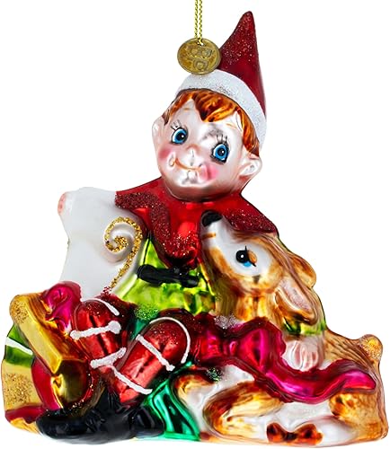 Adorno navideño de cristal de elfo y ciervo