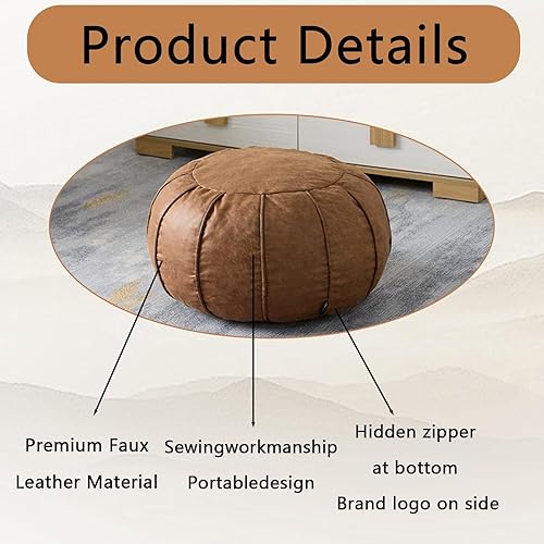 Miniatura 30 de Louis Donné Funda de puf sin relleno, taburete redondo otomano para reposapiés, puf de almacenamiento, puf de piel sintética impermeable, reposapiés