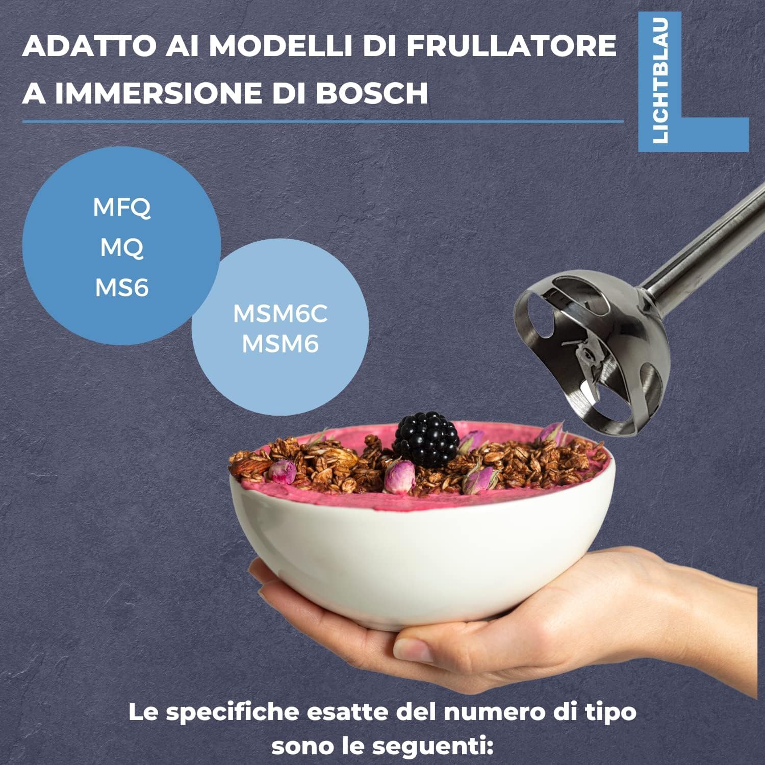 LICHTBLAU Asta Frullatore a Immersione Bosch Compatibile MFQ MQ MS6 MSM6 MSM6C Acciaio Inox Ricambio Minipimer Accessorio Miscelazione