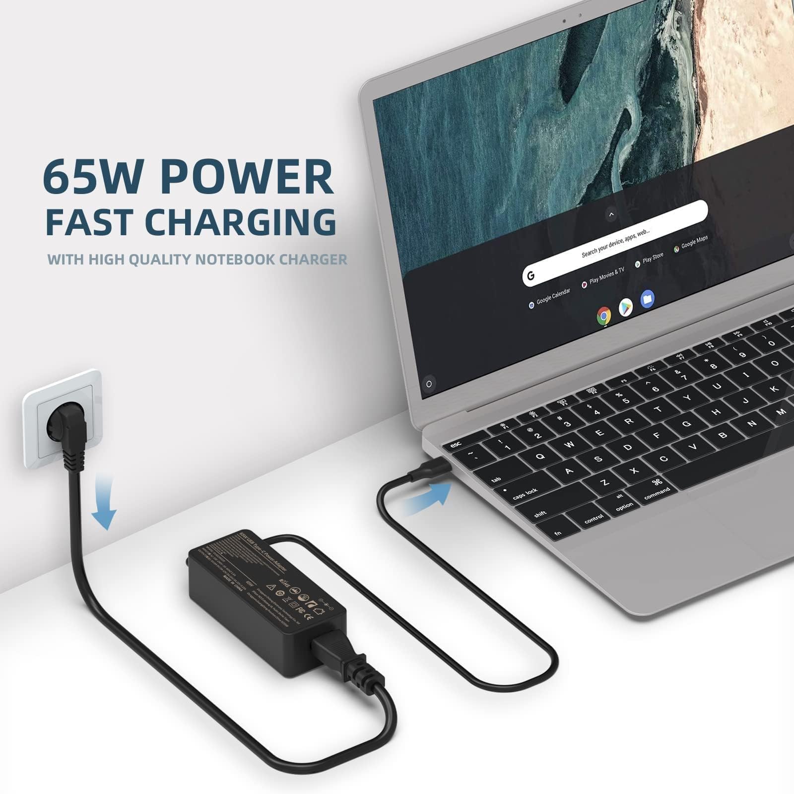 Alimentatore USB C 65W Notebook Caricabatterie per Lenovo ThinkPad X1 Carbon 5th 6th 7th T480 T490 T580 T590 T14 E15 IdeaPad Yoga 720 730 910 920 C930 Chromebook 100e Portatile Adattatore Caricatore