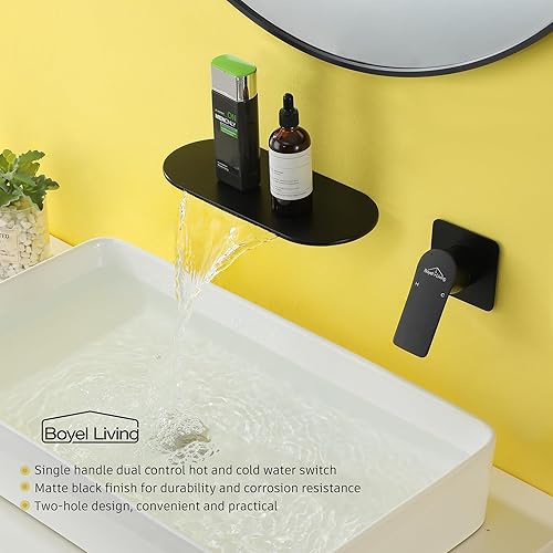 Miniatura 3 de Grifo de llenado de bañera de cascada de montaje en pared, color negro mate, una sola manija, facuet de baño de latón macizo de doble función,
