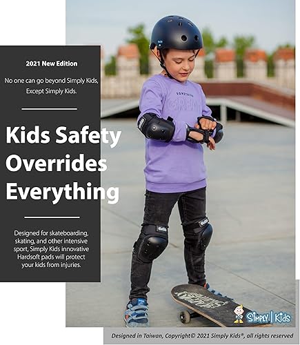 Miniatura 2 de Simply Kids Rodilleras y coderas con muñequeras, tecnología HardSoft Pad - Juego de equipo de protección certificado CPSIA - Patín en línea para