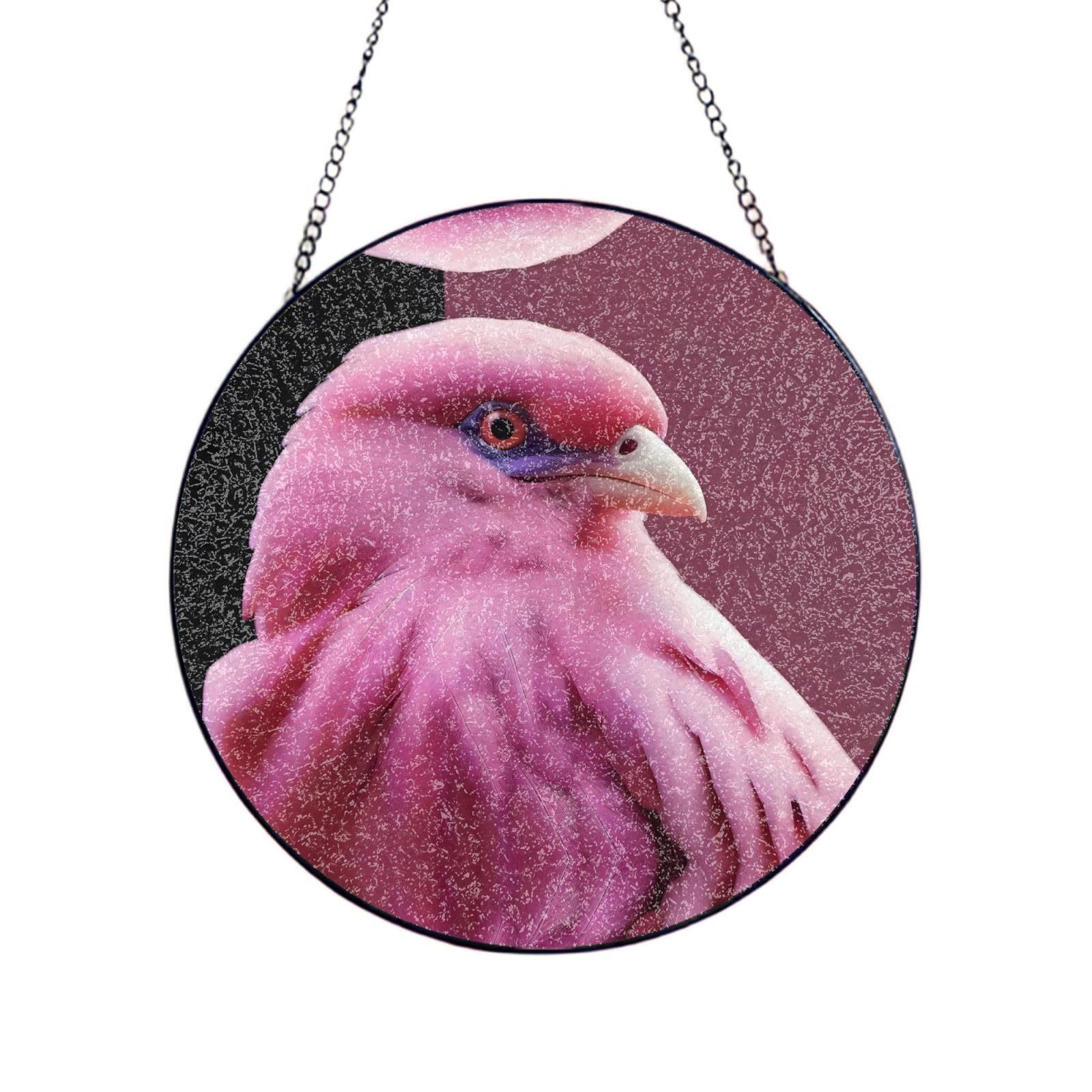 Phayah Pink Feathered Eagle Print Stained Glass Window Hanging Suncatcher For Door Terrace Garden Home Decor Sun Catcher Birthday Gifts For Lovers Dad Mom 4in（10cm）
