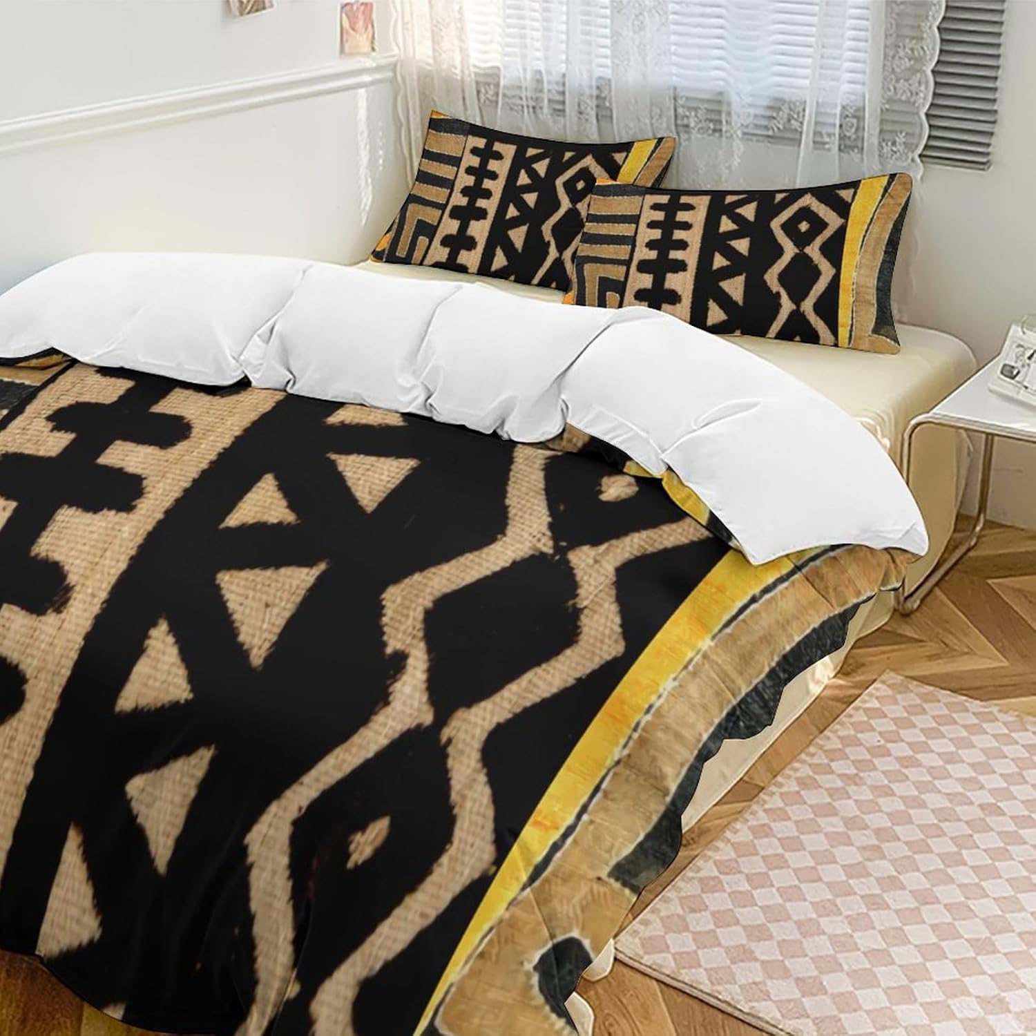 Contemporary African Mud Cloth Print Pattern Thickened Bedding Three Piece Set, Including Duvet Cover and Pillowcase 90"x90"