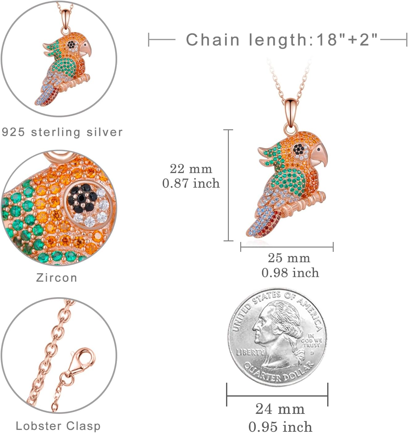 Parrot Necklace S925 Sterling Siver Parrot Gifts for Women Parrot Jewerly Gift for Women - Image 7