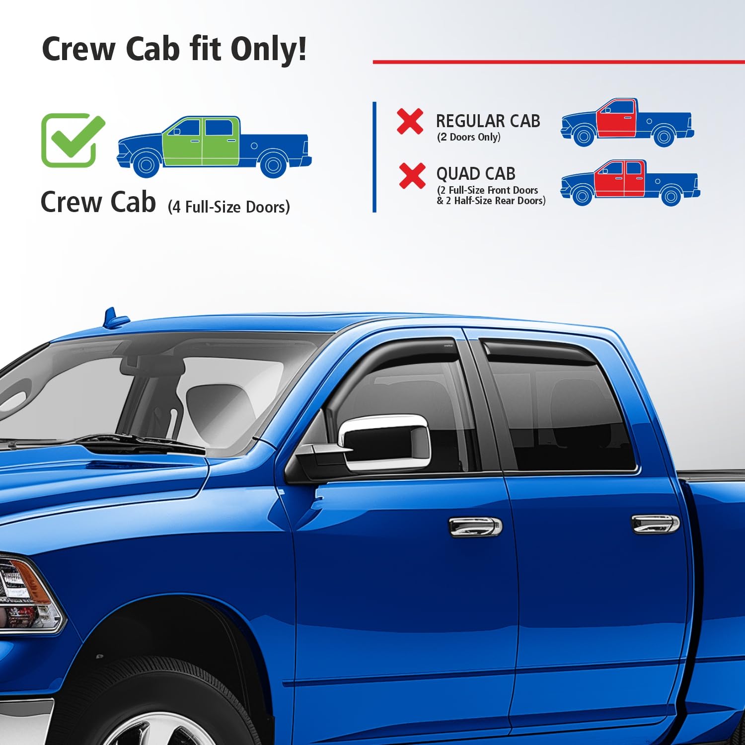 Window Visor Wind Deflectors For 2002-2009 Dodge Ram 1500/2500/3500 Crew Cab – Dark Grey Tape-On