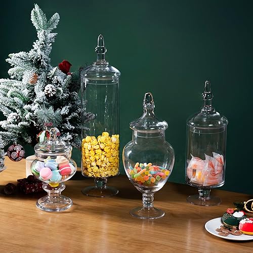 Miniatura 3 de MyGift Juego de 4 tarros de boticario de vidrio transparente con tapas, decoración de baño, bufé de dulces, centro de mesa de boda, tarro decorativo