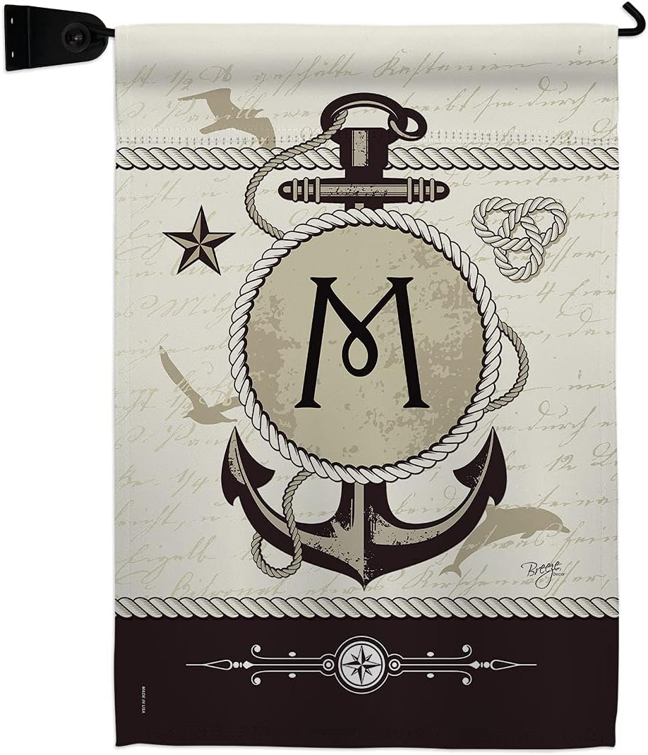 Nautical M Initial Burlap Garden Flag Monogram Coastal Anchor Sailor Sea Shells Outdoor Summer Ocean Small Decorative Gift Yard House Banner Double-Sided Made In USA 13 X 18.5