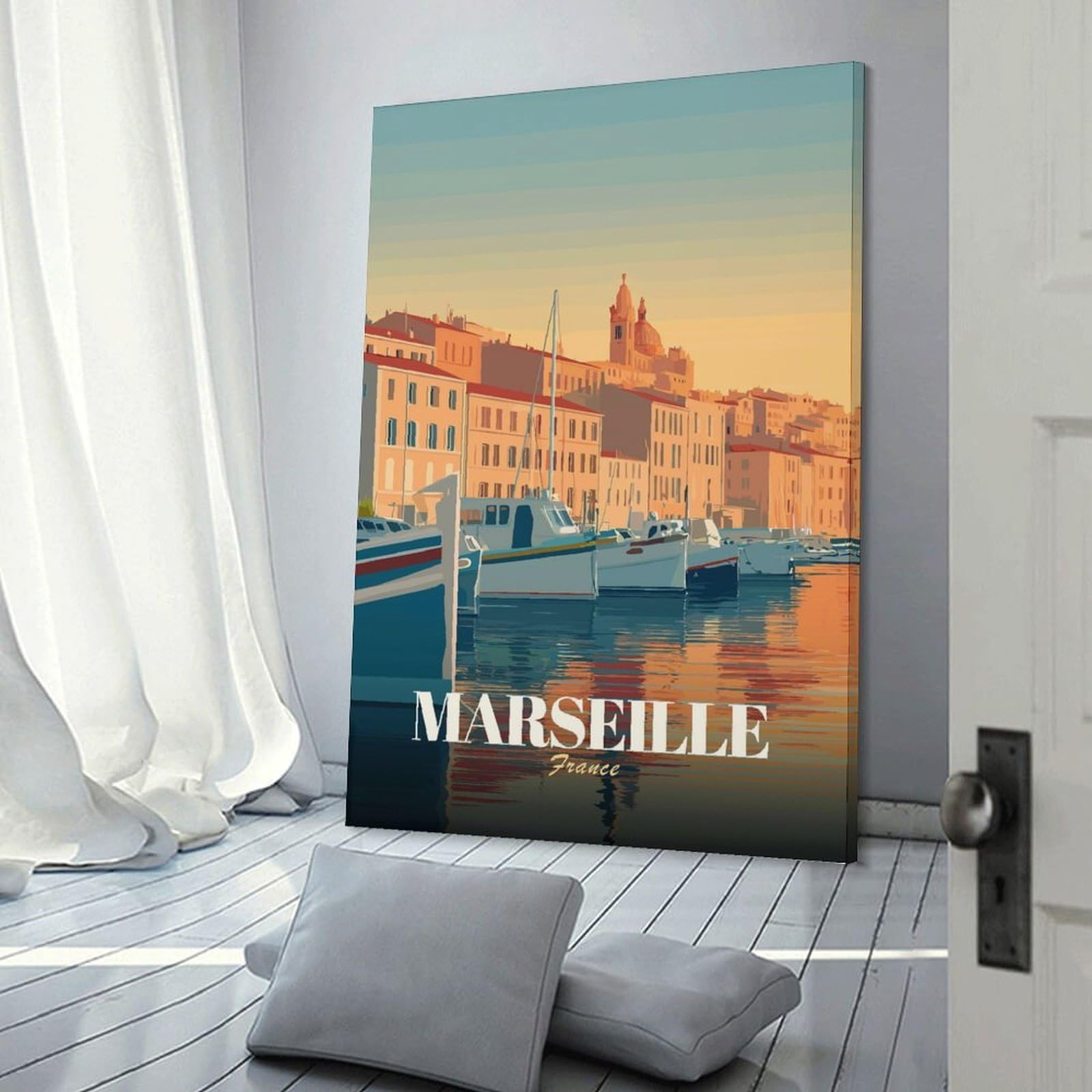 Junmoney Frame-Style-10 Marseille France Travel (2) Canvas Wall Decor 24X36inch(60X90cm), For Calm Bedrooms, Home Corners Or Flats, An Easy Wall Refresh For Bedrooms