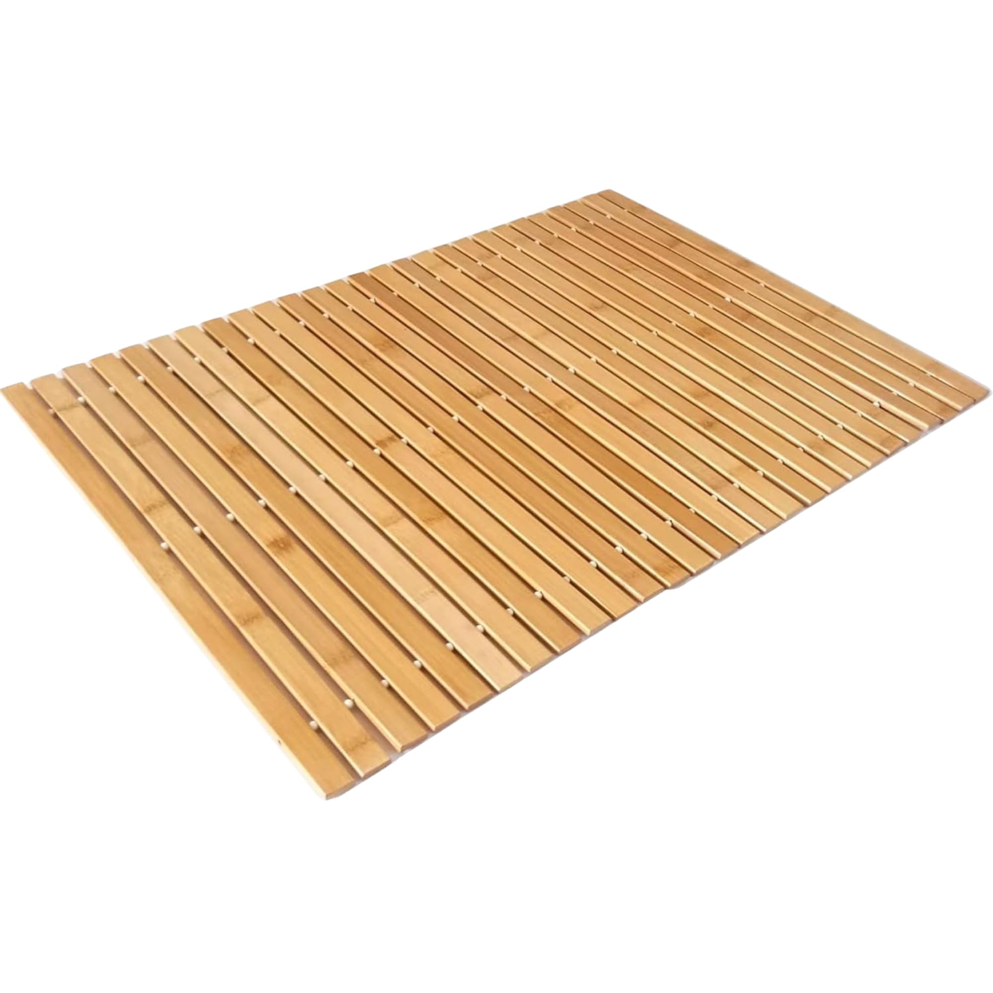 RIXI Folding Bamboo Wooden Bath Mat Non-Slip Slatted Duckboard – Quick Drying Eco Shower Mat for Bathroom, Sauna, Kitchen, Spa, Toilet, Home Floors – 60x40 cm Brown