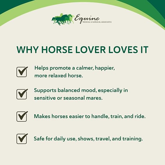 HAPP-E-MARE Equine Calming Supplement for Mares, Supports Balanced Behavior, Mood & Muscle Function, Herbal Powder with Vitamin E & Magnesium, 60 Servings