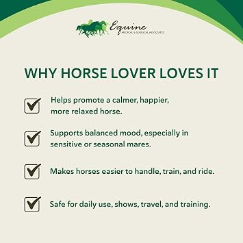 HAPP-E-MARE Equine Calming Supplement for Mares, Supports Balanced Behavior, Mood & Muscle Function, Herbal Powder with Vitamin E & Magnesium, 60 Servings