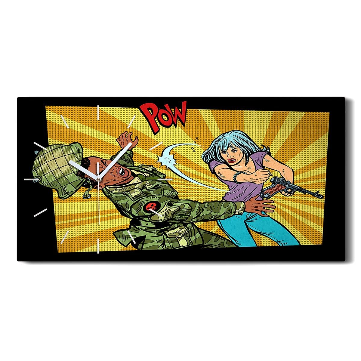 Horloge sur Toile Civil Frappe Un Soldat Déco Murale Sans Tic Tac 60x30