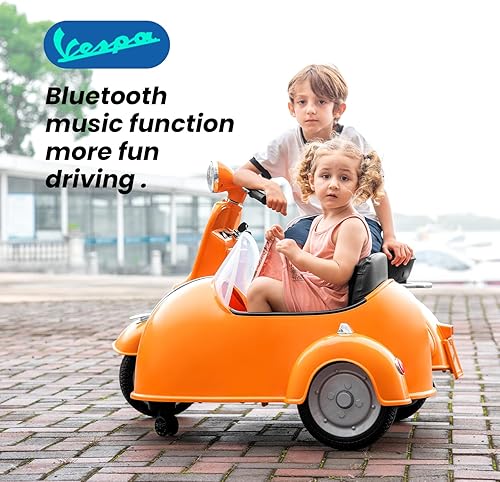 Miniatura 4 de Motocicleta eléctrica Vespa con sidecar con licencia - Auto eléctrico de 12 V para niños y niñas - 2 plazas con compartimento de almacenamiento,