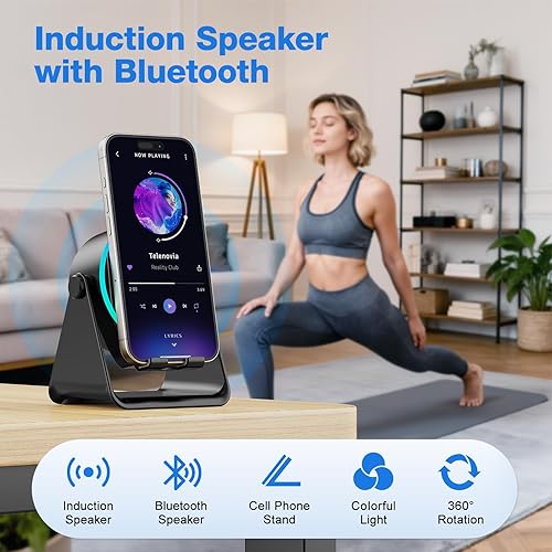 Miniatura 2 de TARKARI Regalos para hombres y mujeres, altavoz de inducción inalámbrico 5 en 1, altavoz Bluetooth con soporte para teléfono celular compatible con