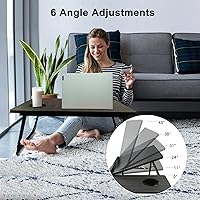 Vista 5 de SMTTW Bandeja de cama para computadora portátil, altura ajustable, escritorio para computadora portátil, mesa plegable para cama con portavasos