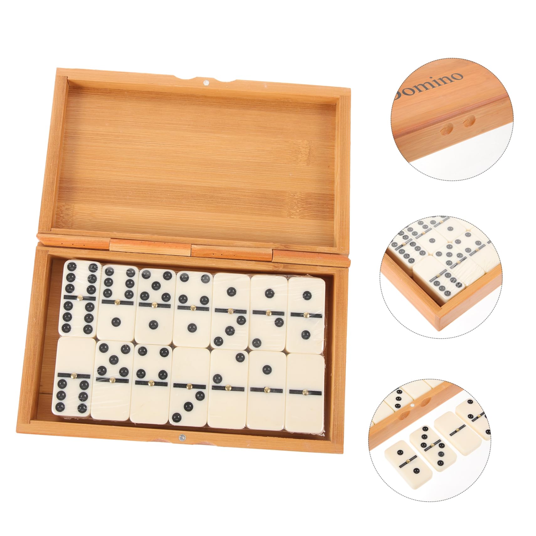 Kisangel Jeu de Dominos pour Adultes Boîte de Dominos Vintage en Bambou et Plastique, Interactif, Jeux en Famille et Barbecues du Week-End