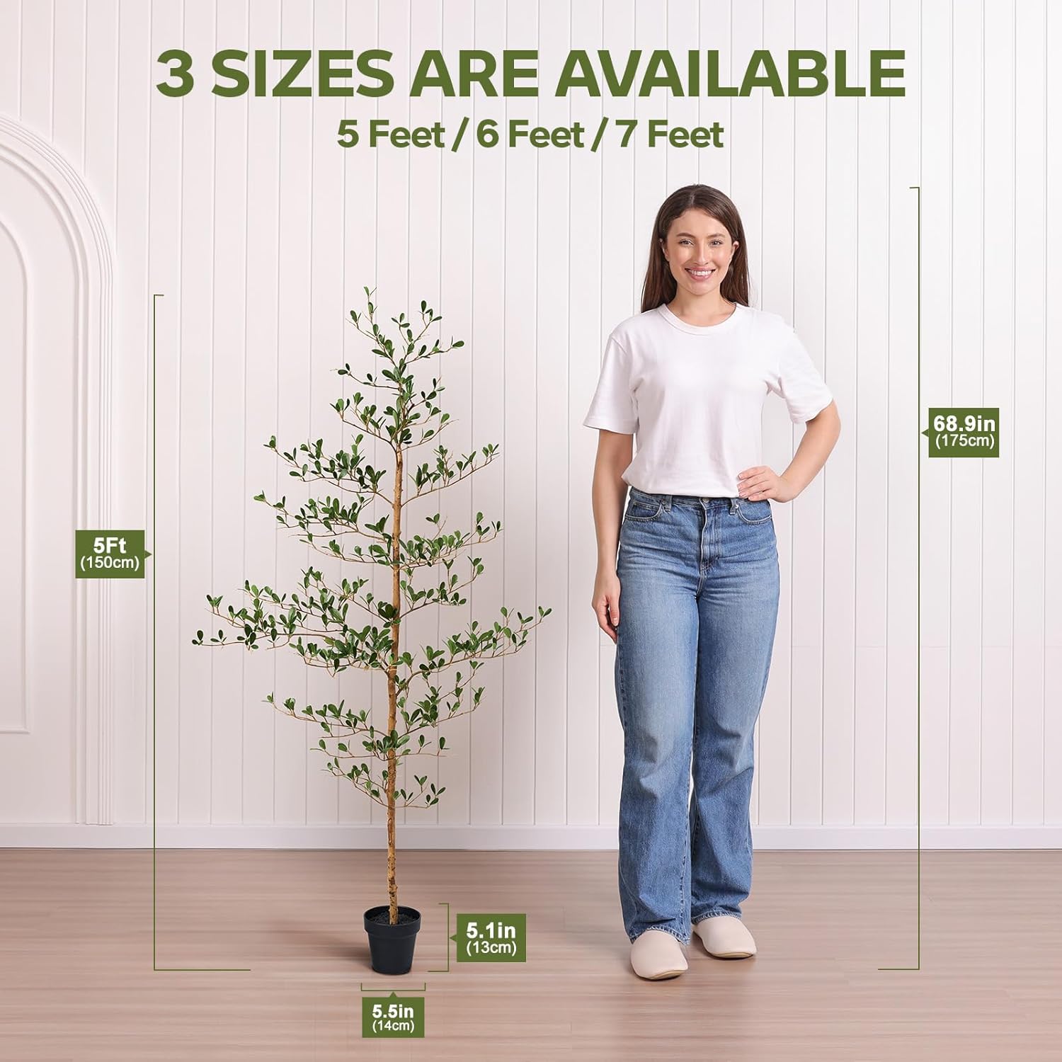 Artificial Black Olive Tree 5ft - Shady Lady Real Wood Trunk Faux Olive Trees Indoor Outdoor Decor - Modern Aesthetic Tall Fake Plants with Pot for Home Living Room Patio Floor - Image 8