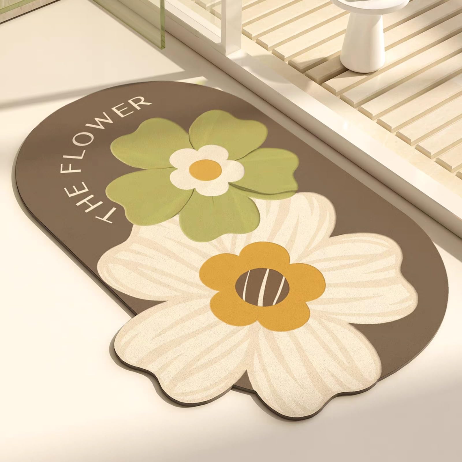 Tapis de douche diatomée fleur absorbant tapis de bain séchage rapide 40x60cm