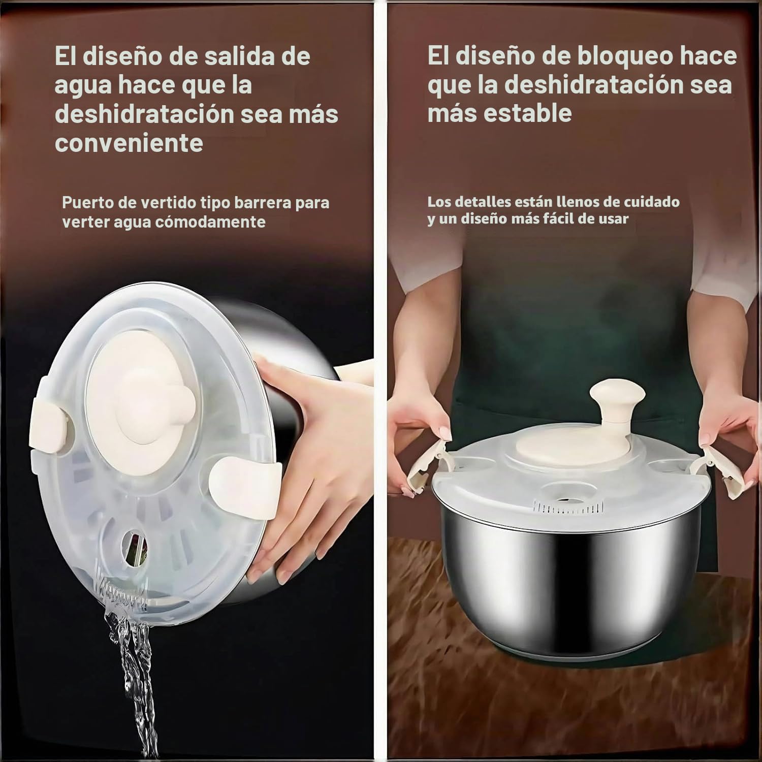 Genérico Centrifugadora de Ensalada Inoxidable 6L – Mejor Spinner de Verduras, Lavador de Frutas & Deshidratador, Manual BPA-Free para Cocina Doméstica o Comercial,Stainless Steel 6L