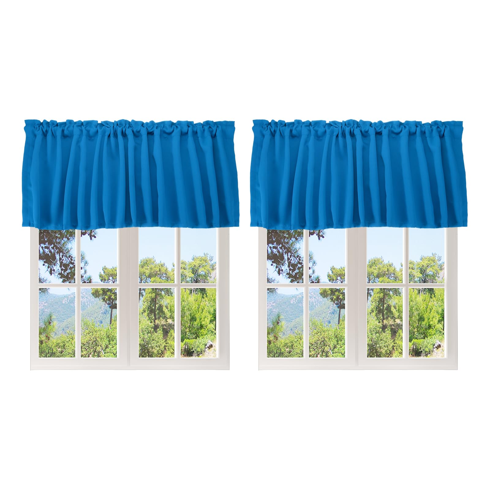 sourcing map 2 Pcs Window Valance, 52 x 18 Inch Valance Curtains Small Short Light Filtering Sheer for Windows Bedroom Bathroom Living Room Kitchen, Blue