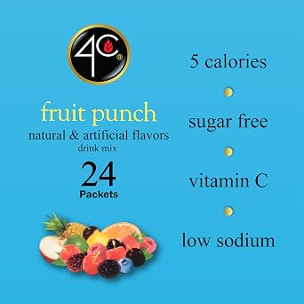 4C Powder Drink Mix Packets, Fruit Punch 1 Pack, 24 Count, Singles Stix On the Go, Refreshing Sugar Free Water Flavorings