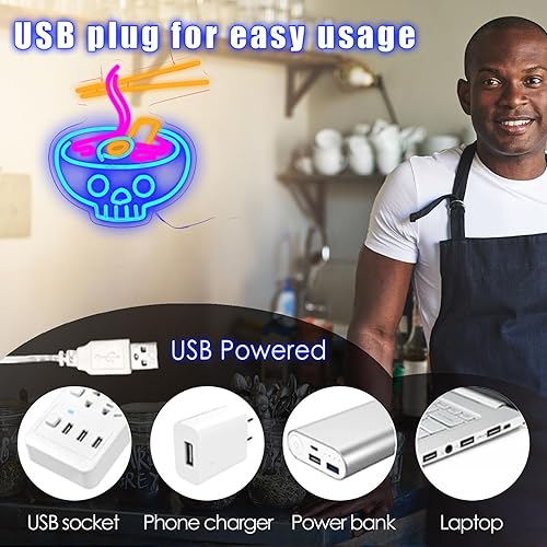 Miniatura 6 de Letrero de neón de ramen, luz de neón LED para decoración de pared de restaurante japonés, luz de neón LED regulable para bar, restaurante, música,