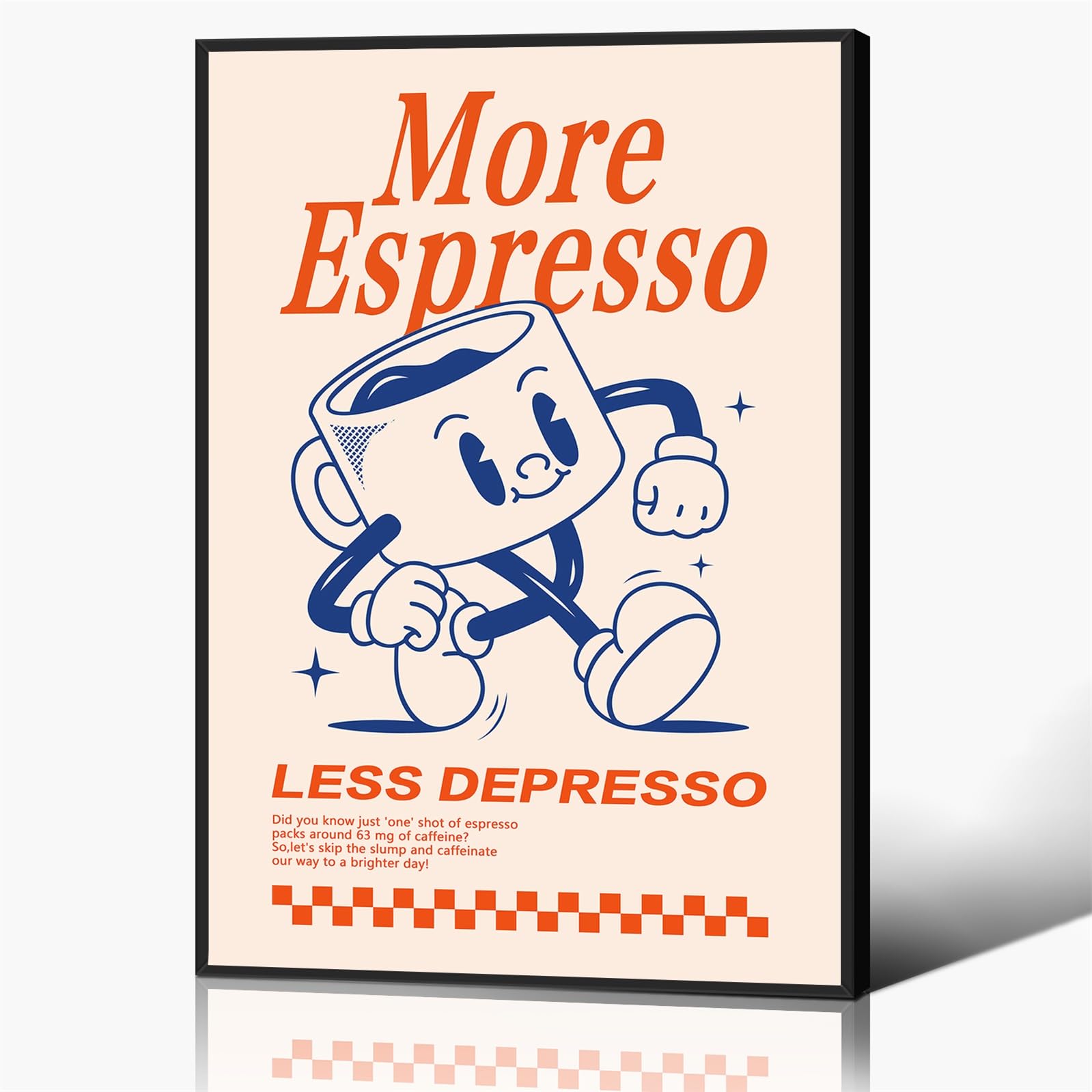 Lmowbvtp Cute Coffee Retro Coffee Wall Art - More Espresso Less Depresso Quotes, Cute Poster For Coffee Bar Or Dorm, 12X16in Framed