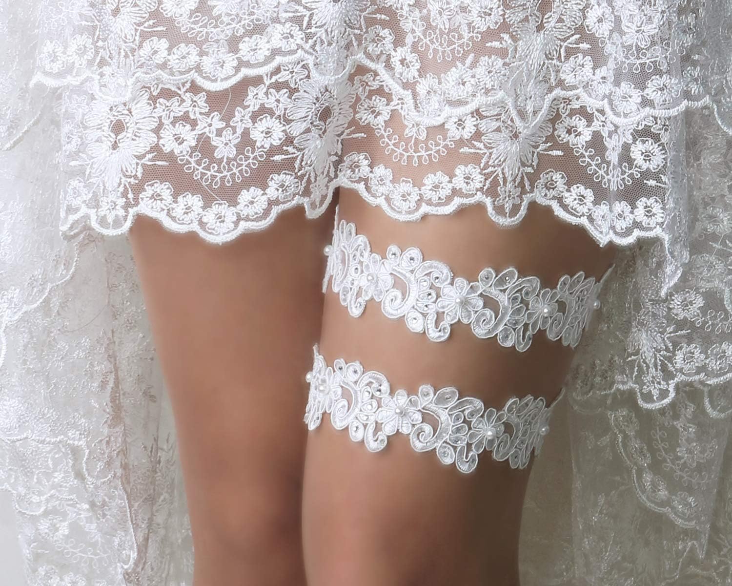 Rhinestone Pearl and Lace Bridal Garter, Rustic Wedding Accessory