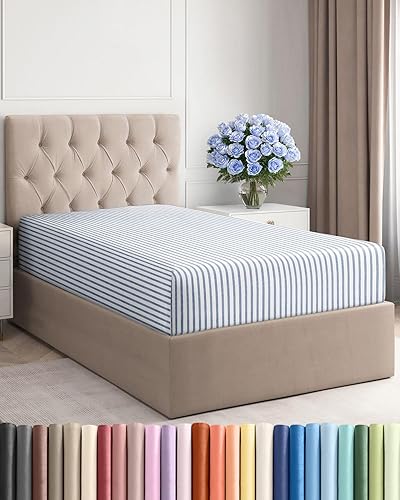 Sábana bajera tamaño Individual, suave con esquinas de 8 a 16 pulgadas de profundidad, transpirable y sin arrugas, cuidado fácil, sin decoloración