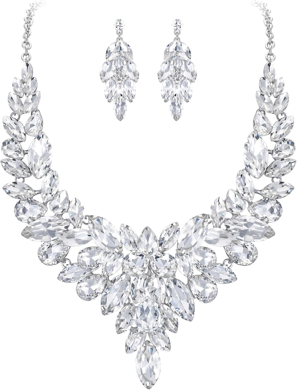 BriLove Women’s Costume Fashion Crystal Cluster Chunky Statement Necklace Dangle Earrings Set