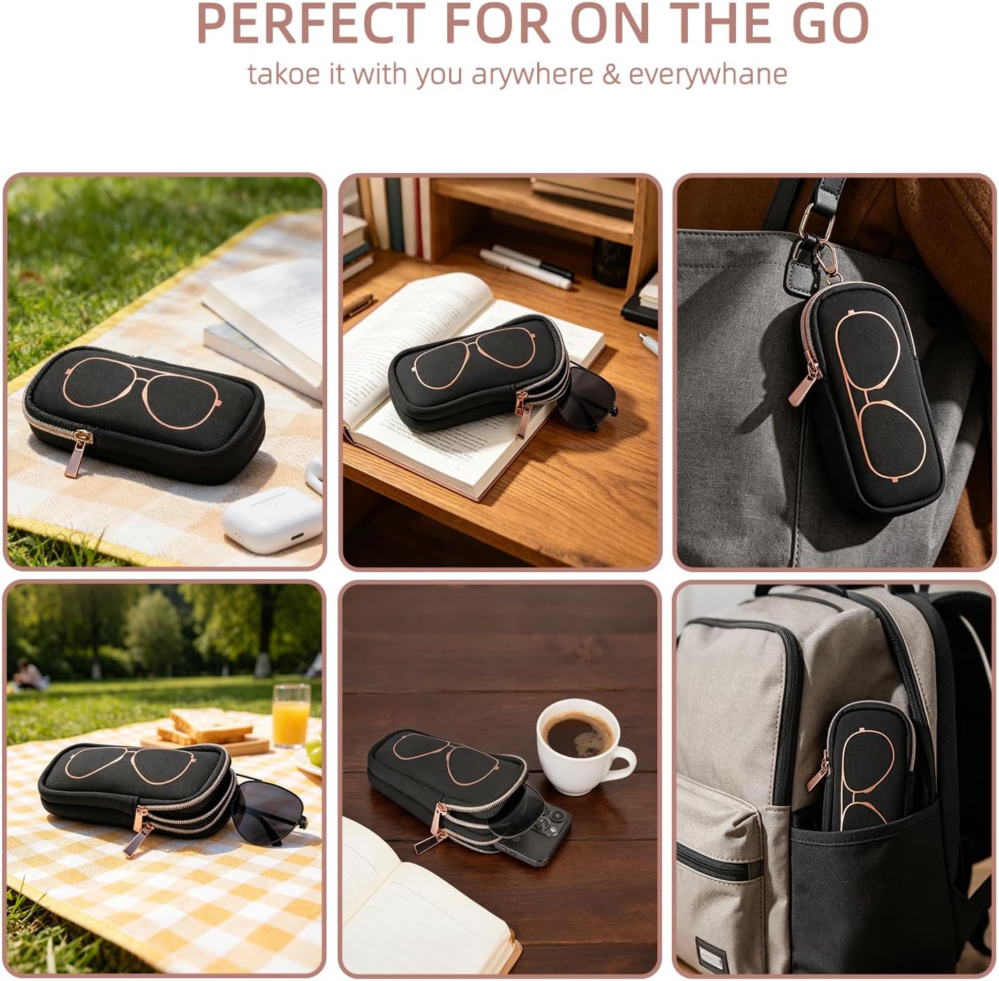 Double Eyeglass Case Soft,Portable Dual Glasses Cases with 2 Compartments Zipper Closure for Men Women Travel