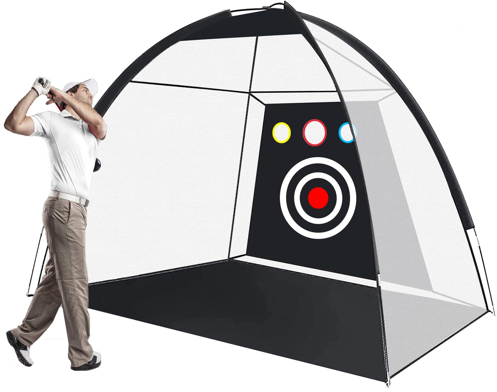 Filet de Golf Practice 3M avec 3 Pièces 2,25 2,75 3 Tés Tees en Caoutchouc et Tapis 60x30cm, Entraîneur de Swing Filets d’Entraînement pour Jardin Intérieur Extérieur