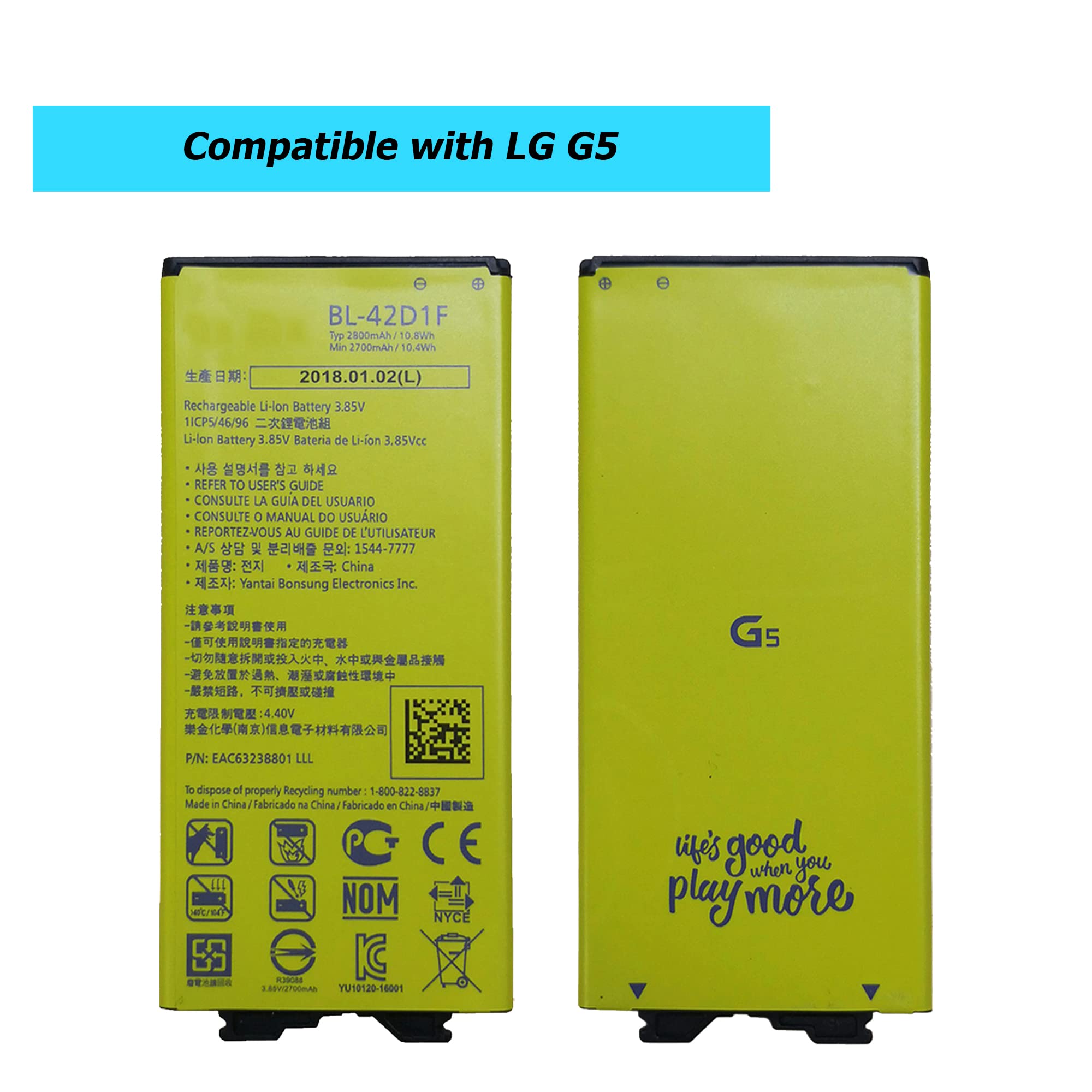 3.85V Battery for LG G5 Premium Cell 2800mAh Li-ion New UK 3.85V Battery for LG G5 Premium Cell 2800mAh Li-ion New UK