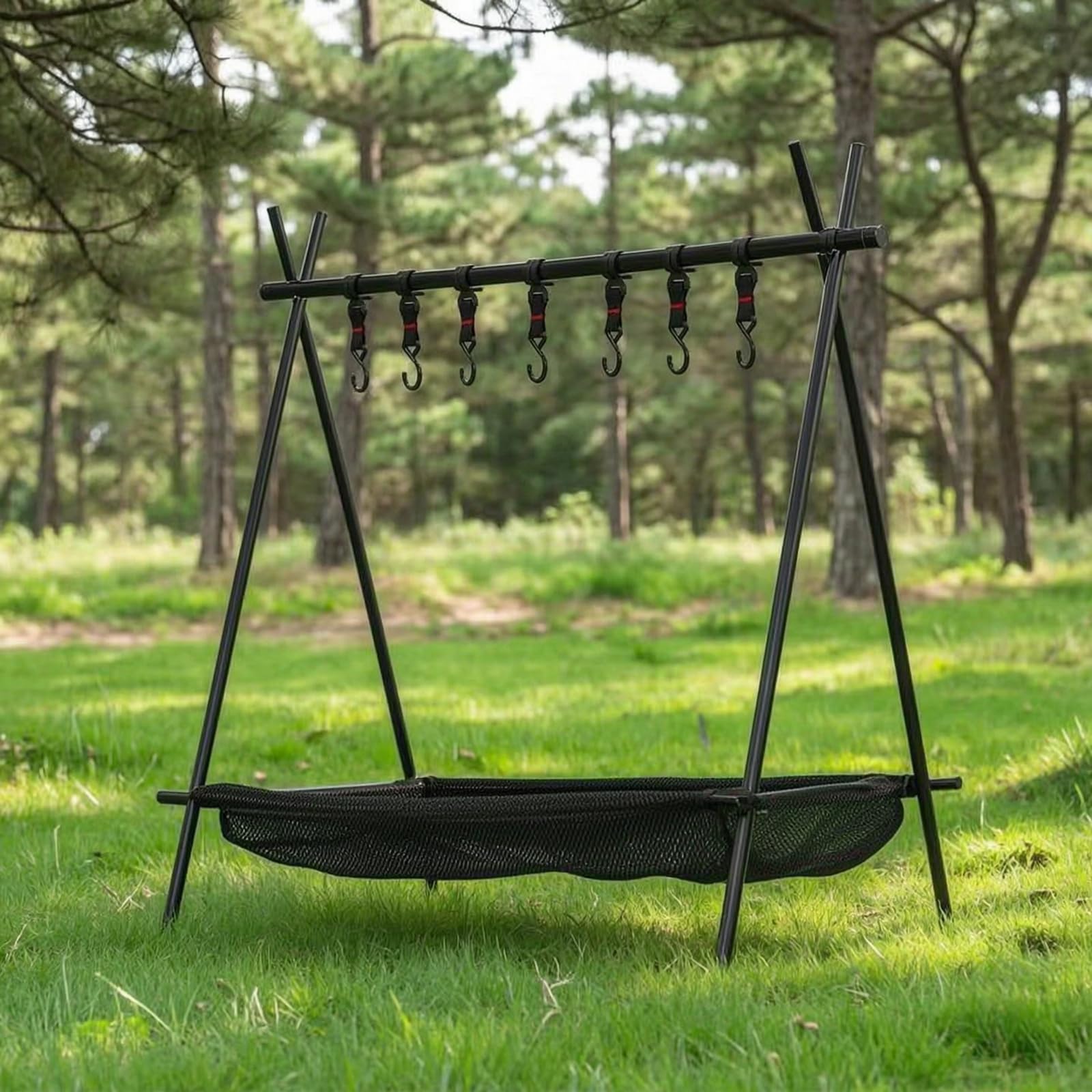 Gralara Estante Plegable con Ganchos Ligero Organizador Plegable con Cesta Compacto Estante Cesta Malla para Pescadores, Camping, Cocina Al Libre