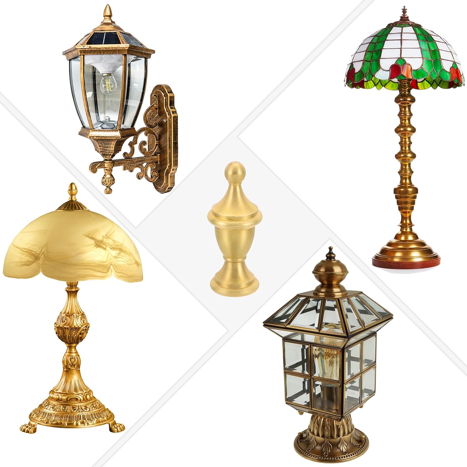 PATIKIL 28.5 x 70mm Lamp Finials Caps Knob, 1 Set Solid Brass Lamp Shade Top Decoration Screw Cap Nuts with Brass Reducing Adapter for Table Lamps Floor Lamps