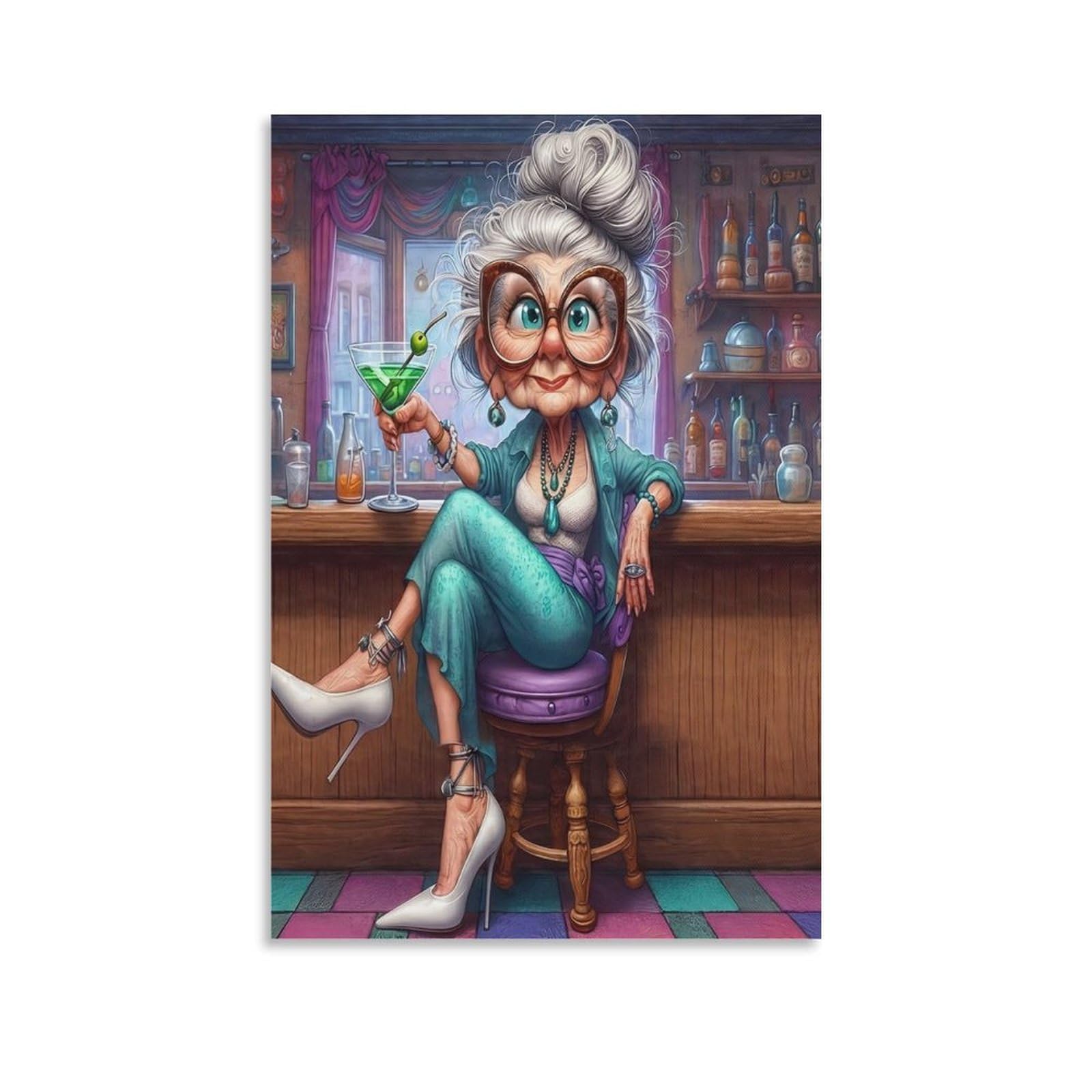 DHBANEIOK Elderly Woman Bar Wall Decor Poster Canvas Prints Picture Modern Canvas Wall Art Picture Wall Hanging for Bedroom Living Room Decor 20x30inch(50x75cm)
