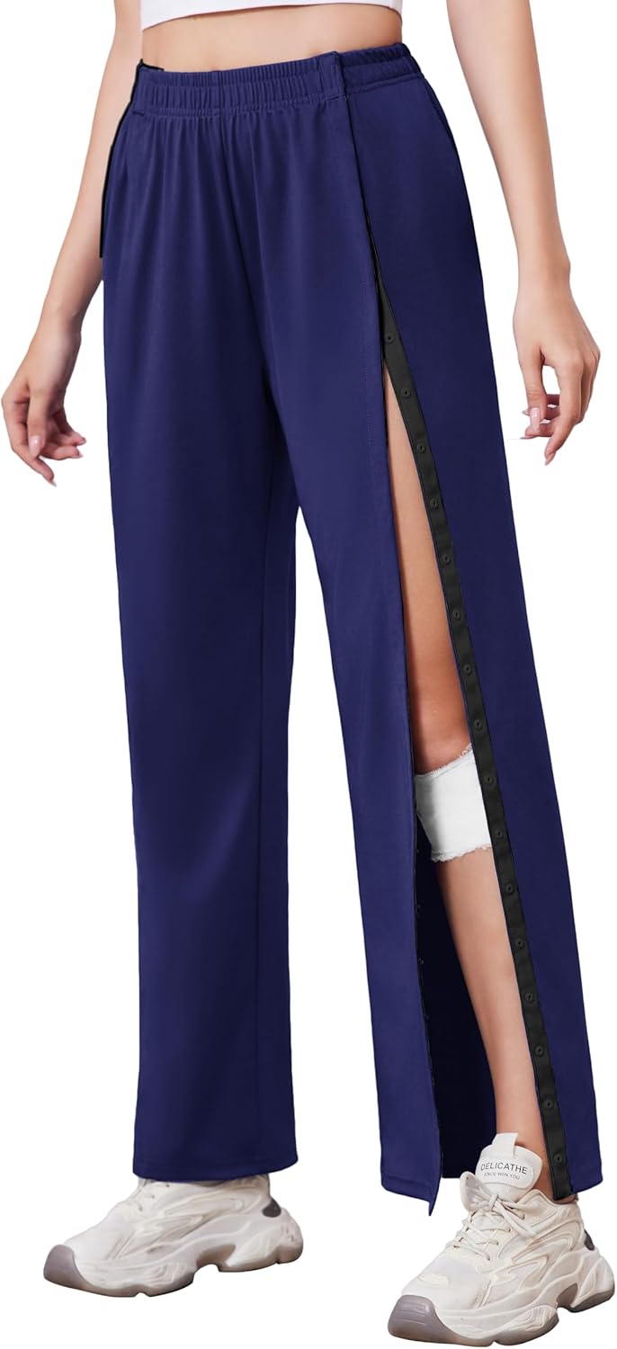 Deyeek Tear Away Pants for Women Side Slit Snap Sweatpants Loose Fit Post Surgery Casual Adaptive Clothing with Pockets