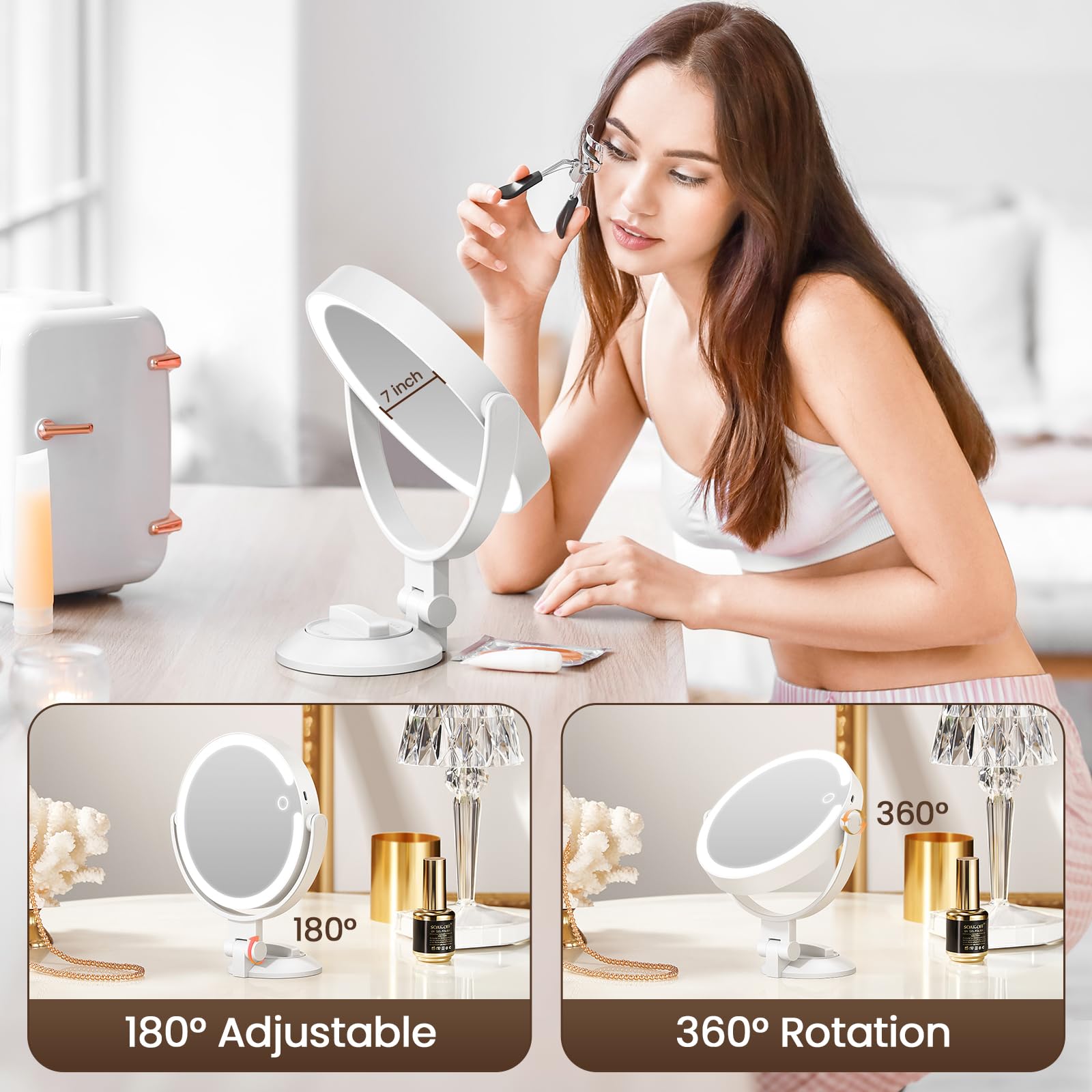 Specchio Trucco Con Luci LED - Ingranditore 1X/10X, Ventosa, Ricaricabile - Foto 3