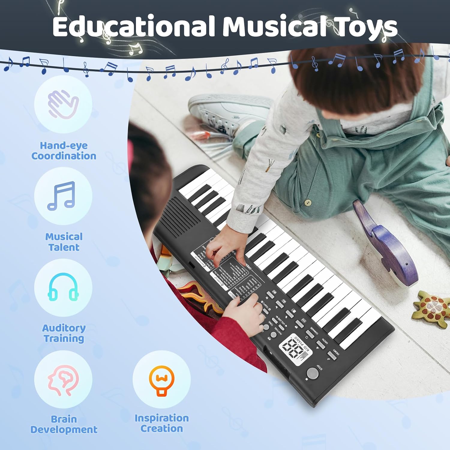 Kids Keyboard Piano Musical Toys, 37 Key Portable Electronic Piano for Kids with Microphone, Beginners Piano Keyboard Birthday Gift for 3 4 5 6 7 8 Year Old Girls Boys (Black), Compact