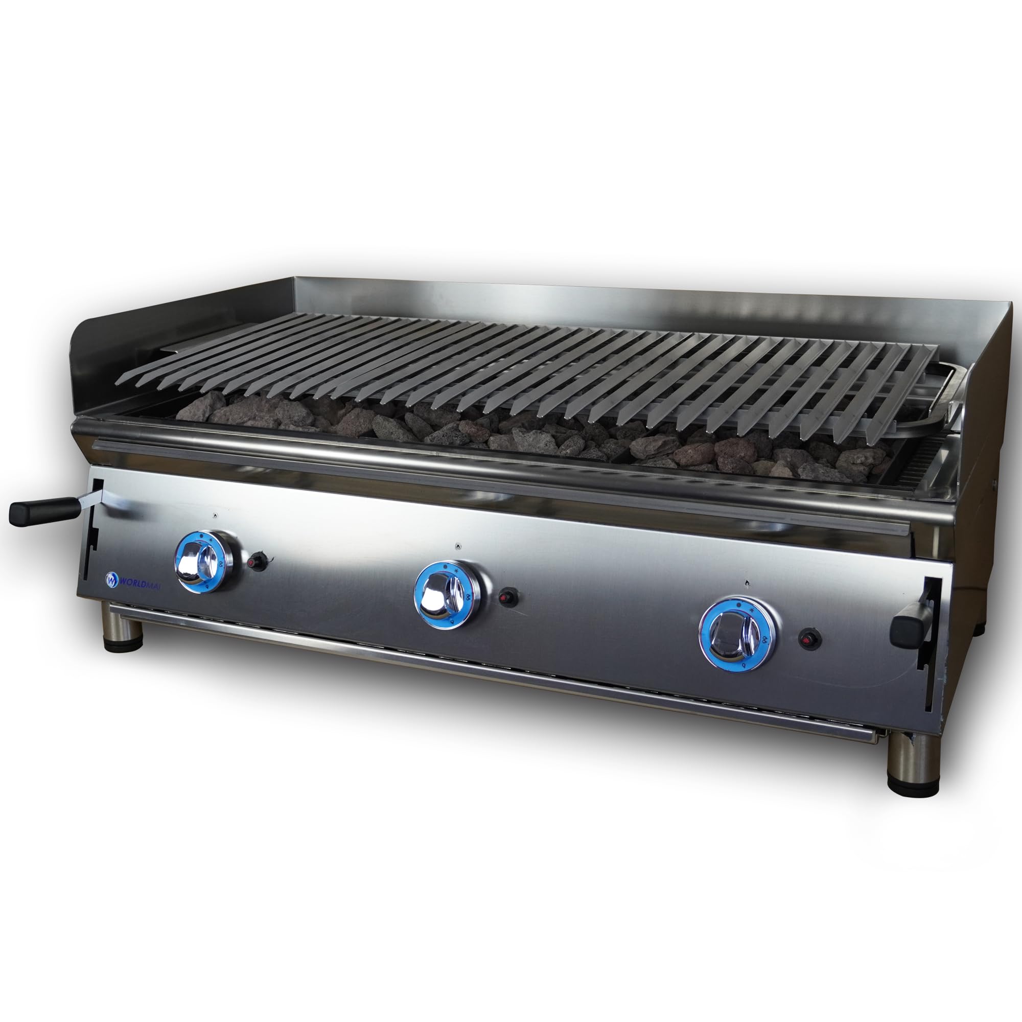 MBH - Griglia pietra lavica LUX WORLDMAI a gas da 100 cm. Barbecue in acciaio inox da banco per cucina da bar, ristoranti e ristorazione.