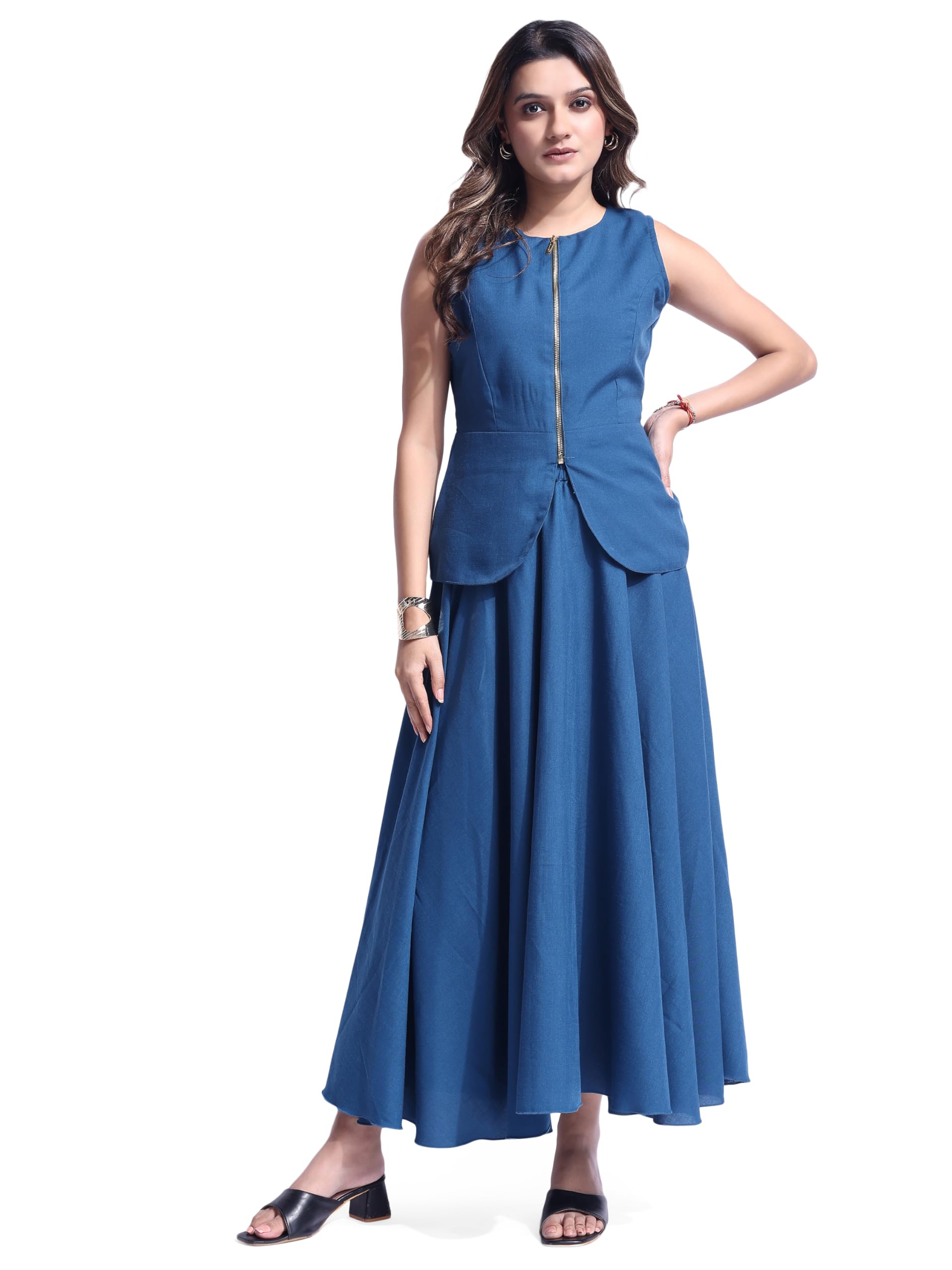 masalli fashion Women's Linen Blend Waistcoat with Flared Skirt Cordset-picture-54
