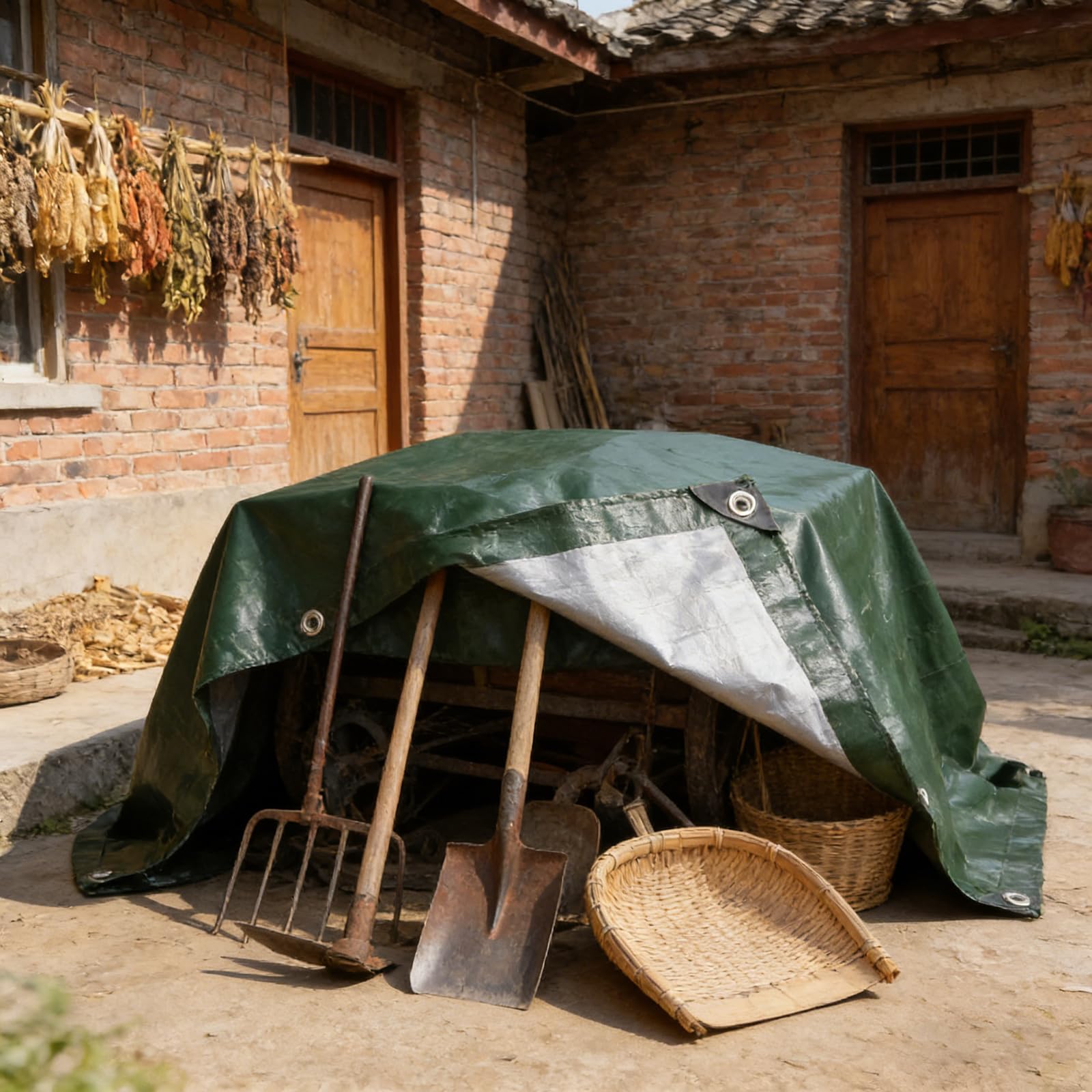 Waterproof Cover Tarp 3.8 x 4.3 m Heavy Duty Pe Tarpaulin Sheet Universal, Multipurpose for Camping, Garden, Greenhouse, Outdoor Furniture, Trailers & Sheds, Army Green — image 1
