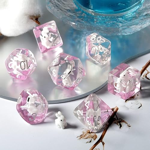 Juego de dados DND de conejo, dados de resina con núcleo animal para Dungeon and Dragons D&D RPG MTG Pathfinder (conejo)