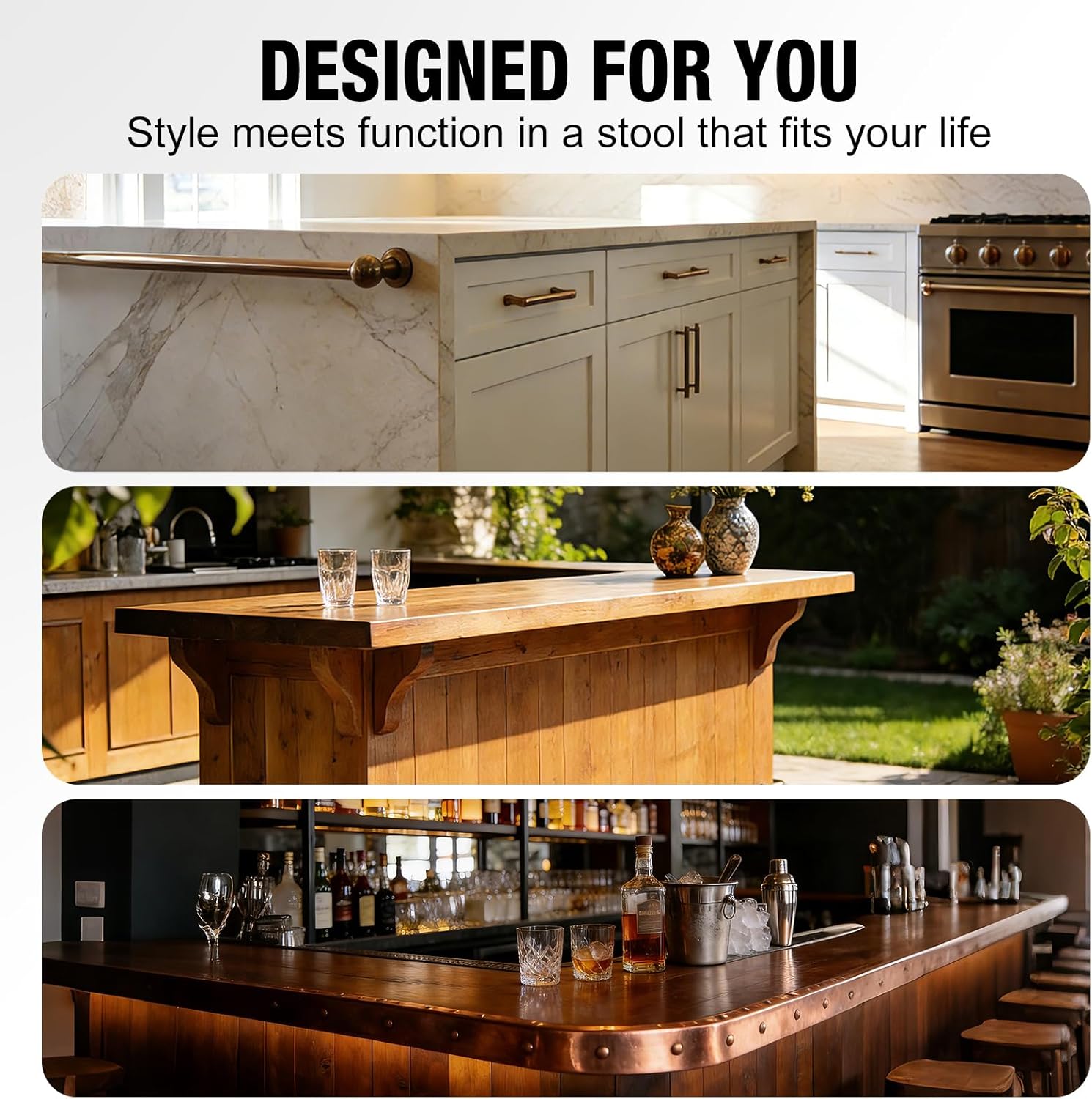 YELLOW JACKET Swivel Bar Stool Padded Seat, Modern Counter Stools with Footrest, 360° Swivel, Ball Bearing, Anti-Slip Caps, Barstool for Bar Shop Restaurant Kitchen Island, 250 LBS Capacity