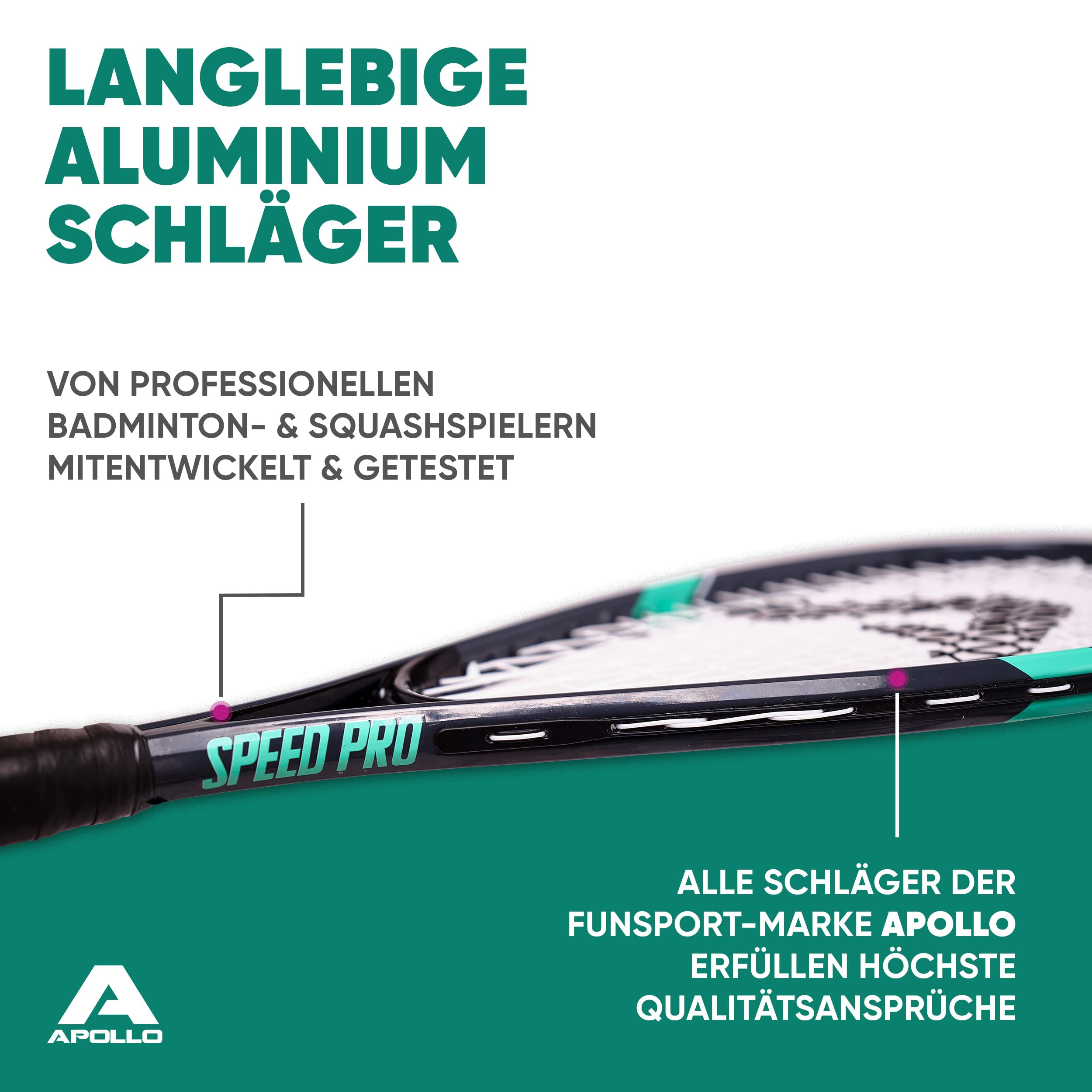 Apollo Speed Badminton Set | Schläger in Verschiedenen Farben | Federball | Squash | Tasche und Badmintonschläger | Federball Set für Kinder