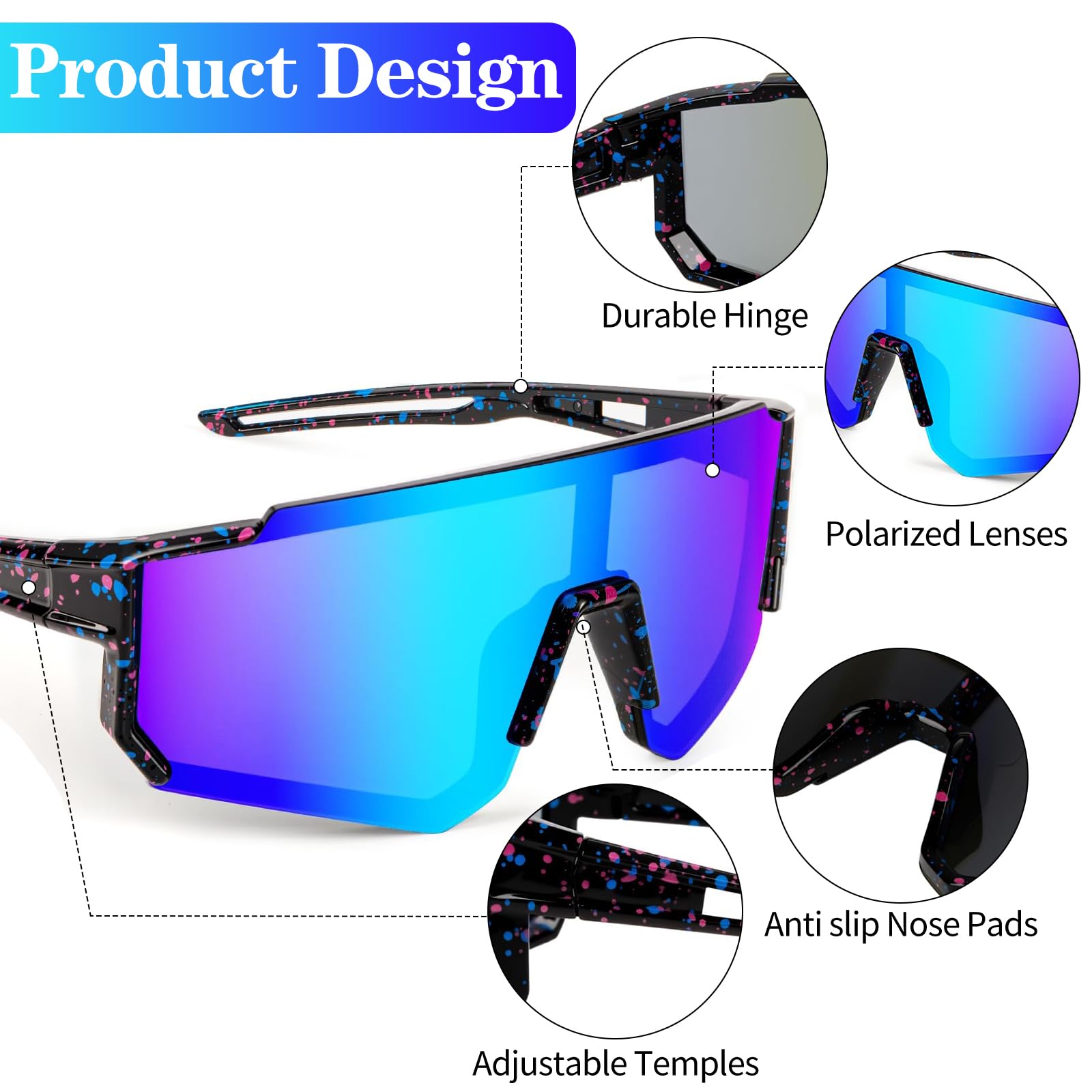 Unisex Kinder Sonnenbrille,Occhiali da ciclismo per bambini,Occhiali da Sole Sportivi Polarizzati per Bambini,Occhiali Ciclismo Bambino Occhiali Sportivi Ciclismo Baseball,Protezione UV400 per Kinder