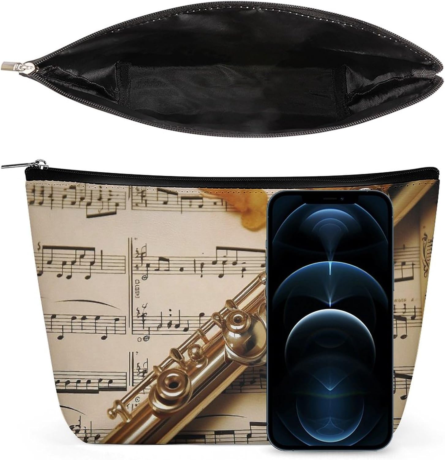 Makeup Bag Foldable Cosmetic Bag Flute Music Printed Makeup Organizer Travel Makeup Bag for Travel And Daily Life image 3