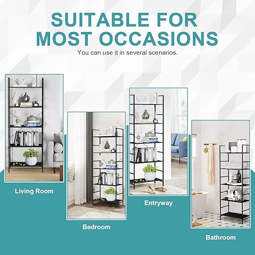 Miniatura 6 de Estantería con 5 niveles, estantería con marco de metal, organizador alto de almacenamiento, estantería moderna, estantes abiertos para el hogar,