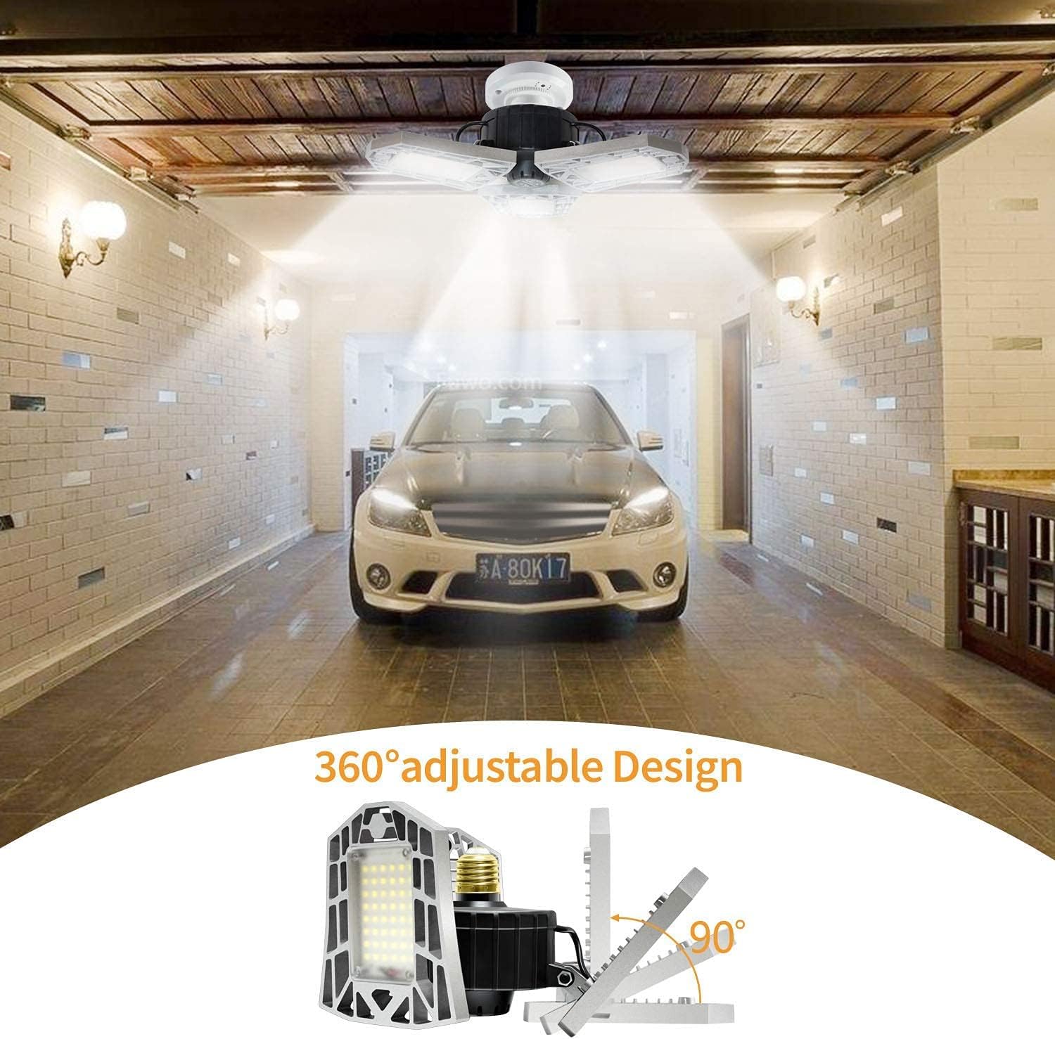 Flash Sale Buy 1 get 1 LED Garage Lights Motion Activated, 80W Deformable LED Garage Lights 8000LM LED Shop Lights, LED Garage Light, Motion Sensor Garage Lights with 3 Adjustable Panels